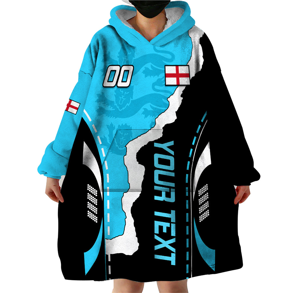 Custom England Wearable Blanket Hoodie The Three Lions Football Go Champions Blue - Wonder Print Shop