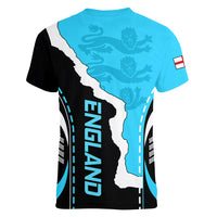 Custom England Women V Neck T Shirt The Three Lions Football Go Champions Blue - Wonder Print Shop