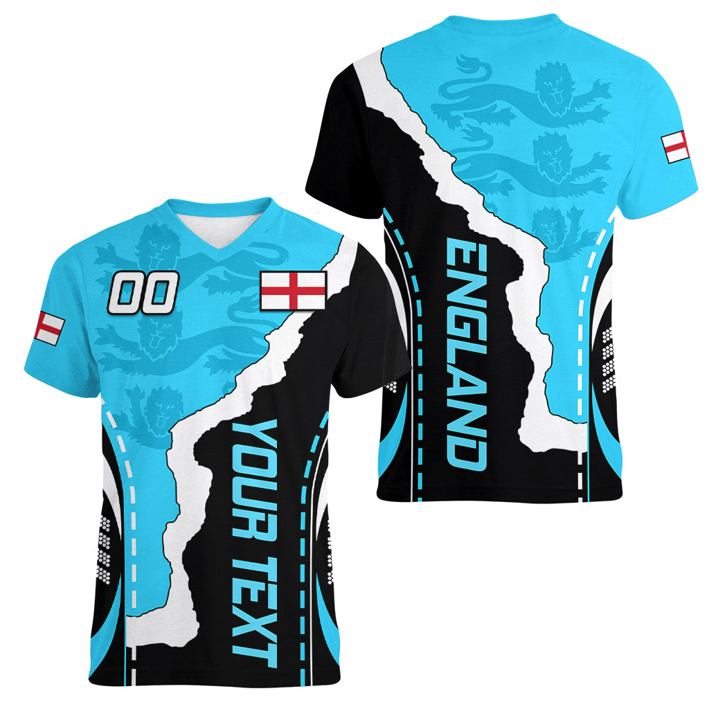 Custom England Women V Neck T Shirt The Three Lions Football Go Champions Blue - Wonder Print Shop