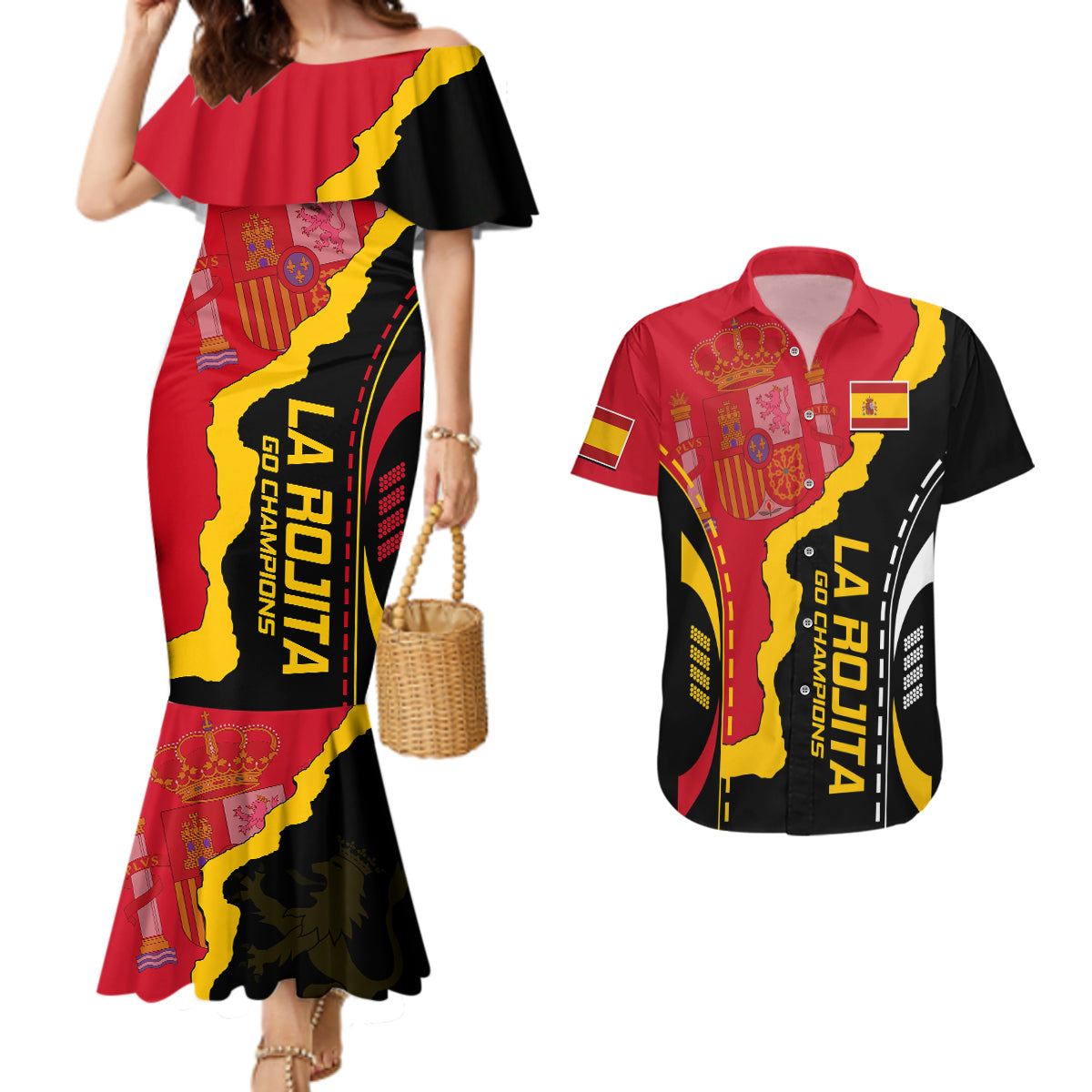 Spain Couples Matching Mermaid Dress And Hawaiian Shirt La Rojita Football Go Champions LT9 - Wonder Print Shop