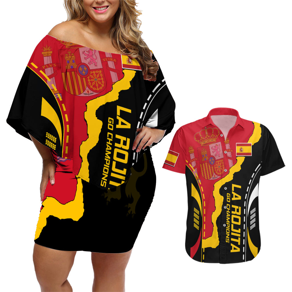 Spain Couples Matching Off Shoulder Short Dress and Hawaiian Shirt La Rojita Football Go Champions LT9 - Wonder Print Shop
