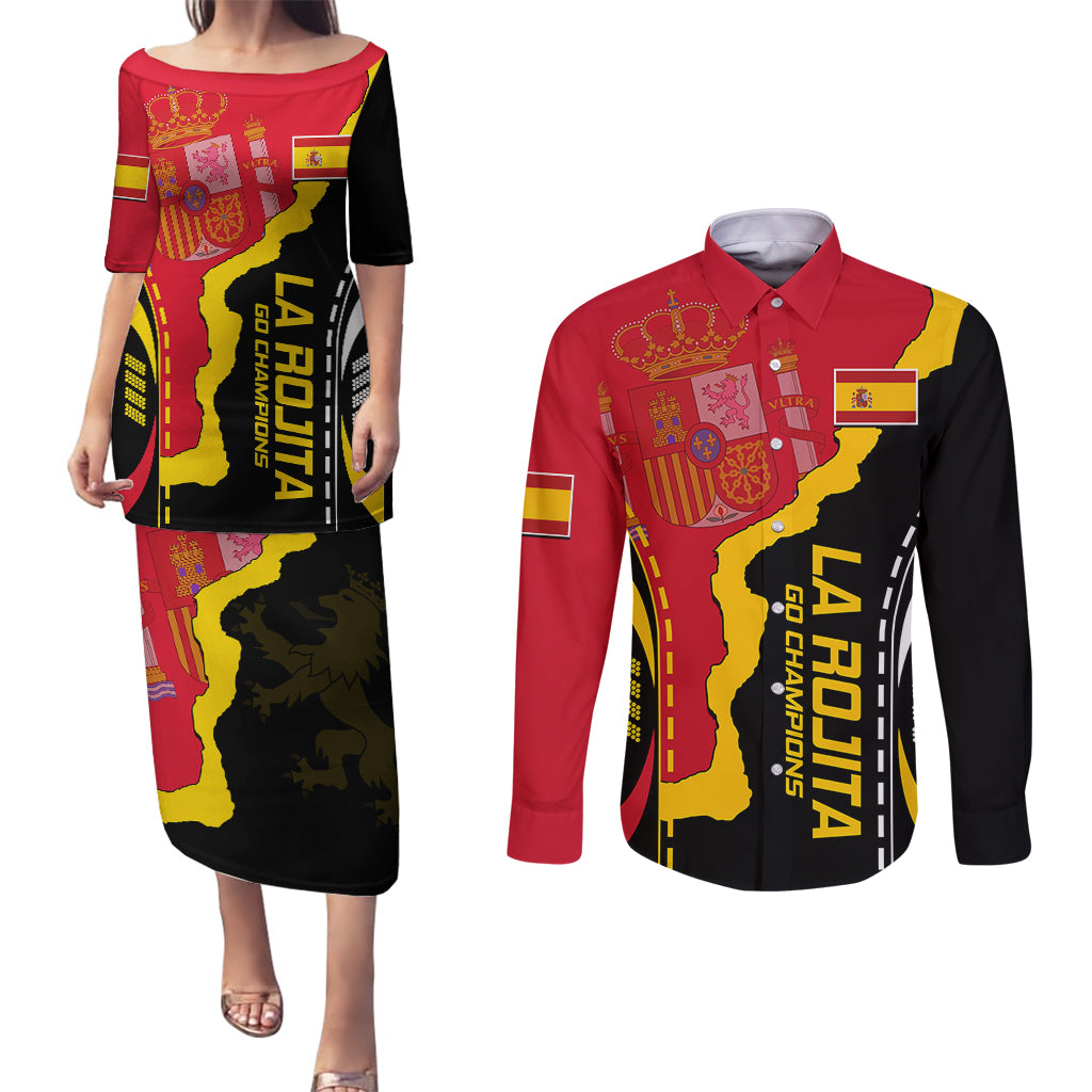 Spain Couples Matching Puletasi Dress and Long Sleeve Button Shirts La Rojita Football Go Champions LT9 - Wonder Print Shop