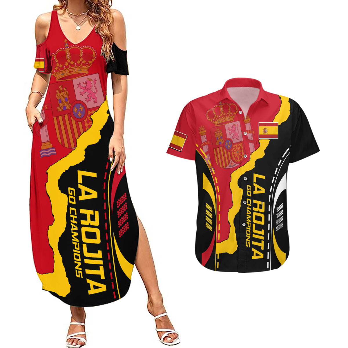 Spain Couples Matching Summer Maxi Dress and Hawaiian Shirt La Rojita Football Go Champions LT9 - Wonder Print Shop