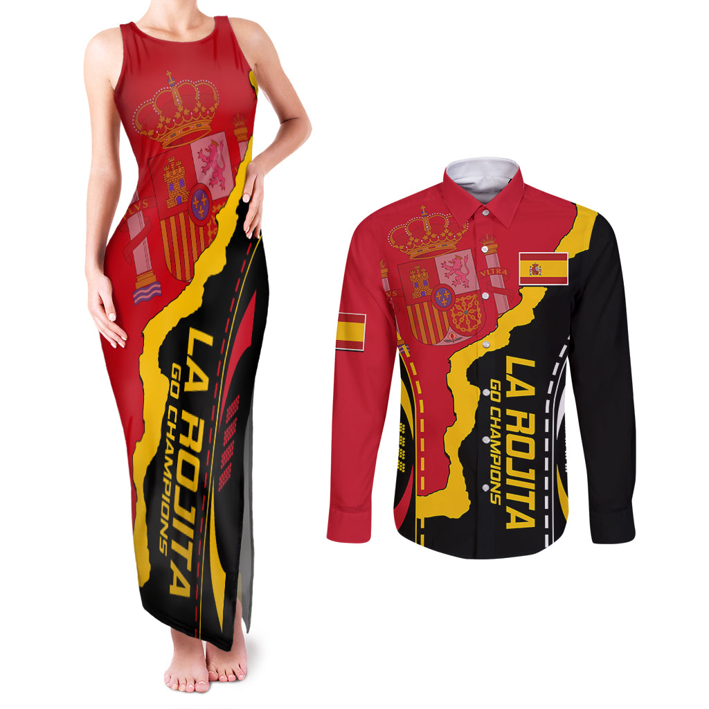 Spain Couples Matching Tank Maxi Dress and Long Sleeve Button Shirts La Rojita Football Go Champions LT9 - Wonder Print Shop