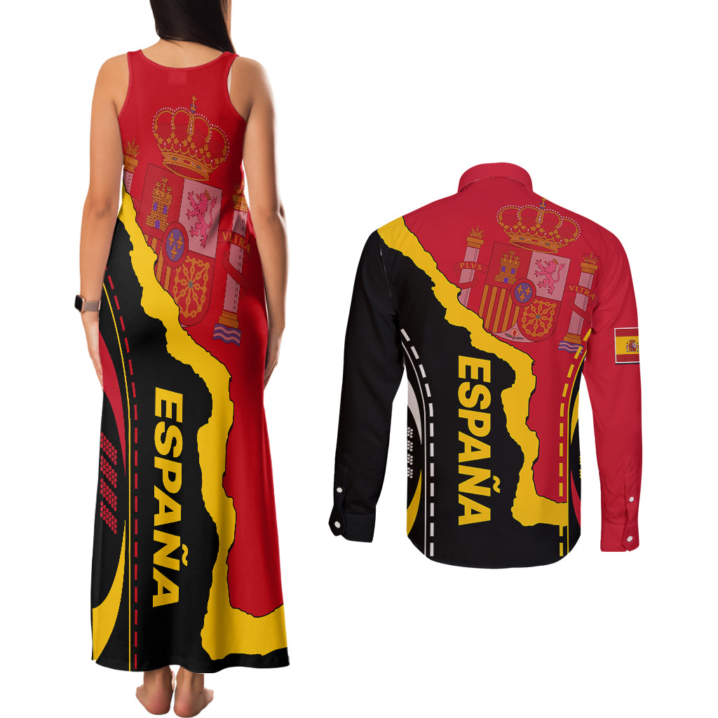 Spain Couples Matching Tank Maxi Dress and Long Sleeve Button Shirts La Rojita Football Go Champions LT9 - Wonder Print Shop
