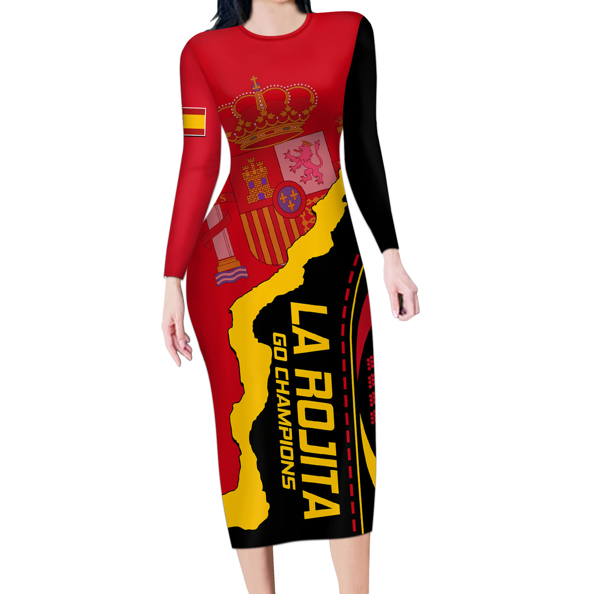 Spain Long Sleeve Bodycon Dress La Rojita Football Go Champions - Wonder Print Shop