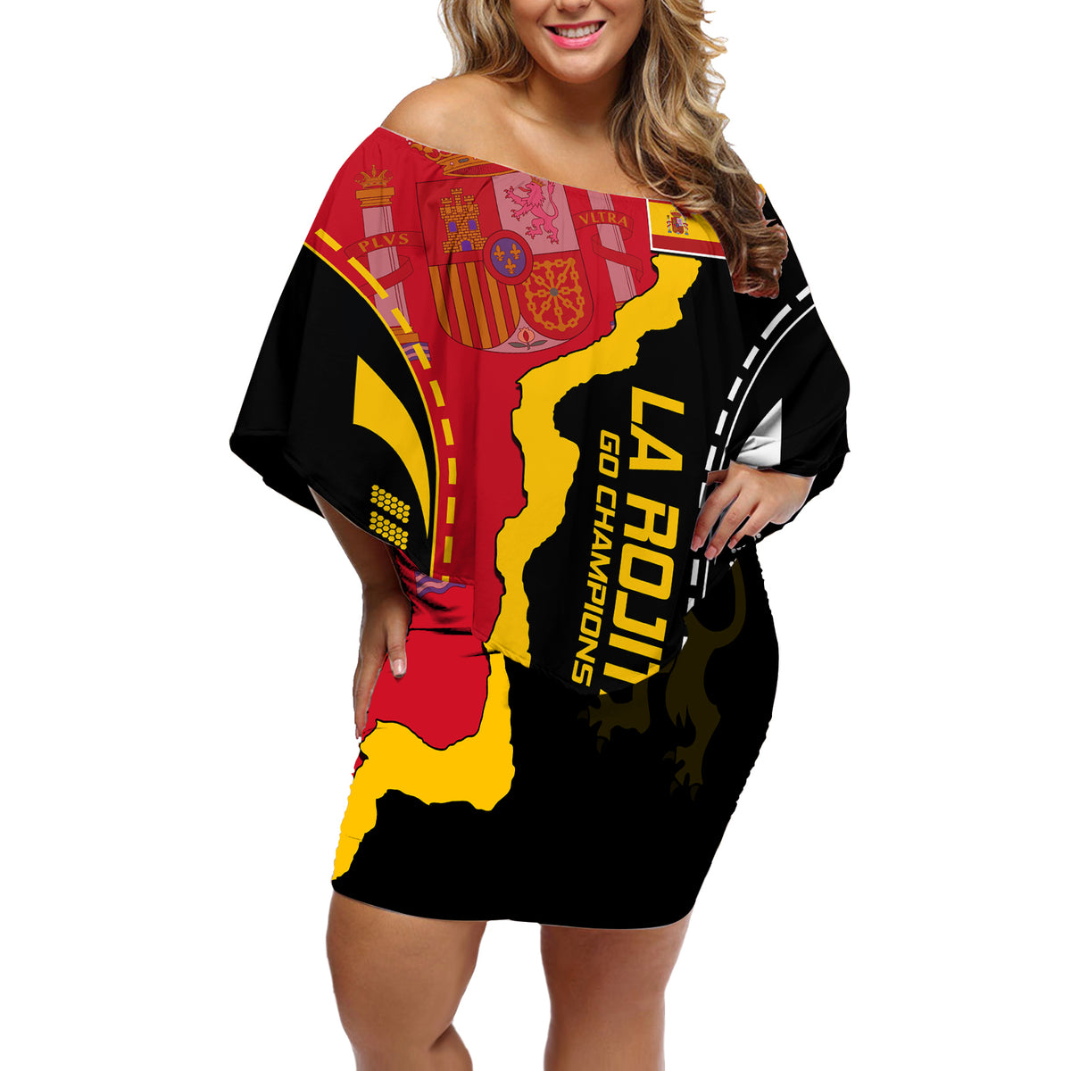 Spain Off Shoulder Short Dress La Rojita Football Go Champions - Wonder Print Shop