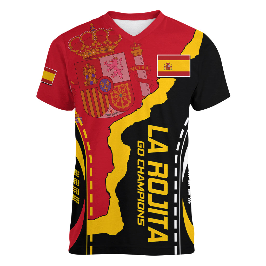 Spain Women V Neck T Shirt La Rojita Football Go Champions - Wonder Print Shop