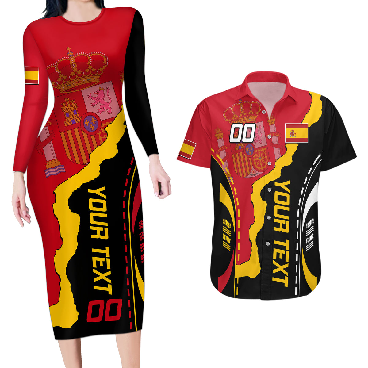 Custom Spain Couples Matching Long Sleeve Bodycon Dress and Hawaiian Shirt La Rojita Football Go Champions LT9 - Wonder Print Shop