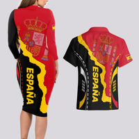 Custom Spain Couples Matching Long Sleeve Bodycon Dress and Hawaiian Shirt La Rojita Football Go Champions LT9 - Wonder Print Shop
