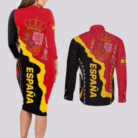 Custom Spain Couples Matching Long Sleeve Bodycon Dress and Long Sleeve Button Shirts La Rojita Football Go Champions LT9 - Wonder Print Shop