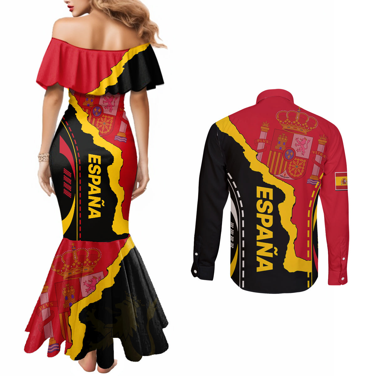 custom-spain-couples-matching-mermaid-dress-and-long-sleeve-button-shirts-la-rojita-football-go-champions