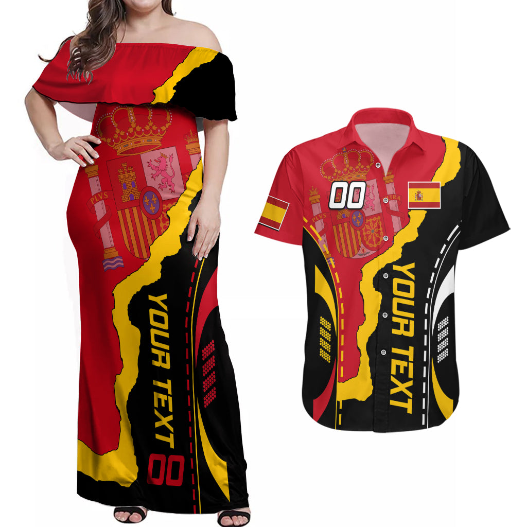 Custom Spain Couples Matching Off Shoulder Maxi Dress and Hawaiian Shirt La Rojita Football Go Champions LT9 - Wonder Print Shop