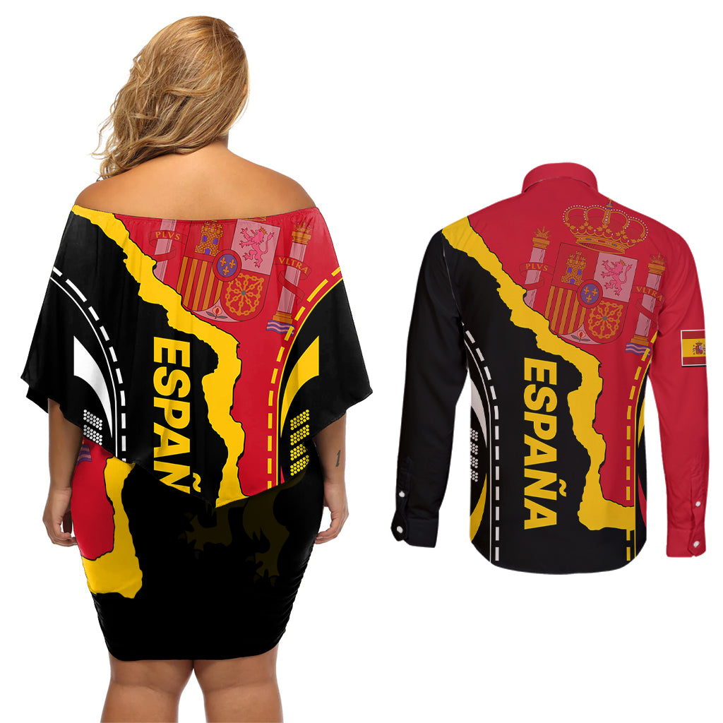 Custom Spain Couples Matching Off Shoulder Short Dress and Long Sleeve Button Shirts La Rojita Football Go Champions LT9 - Wonder Print Shop