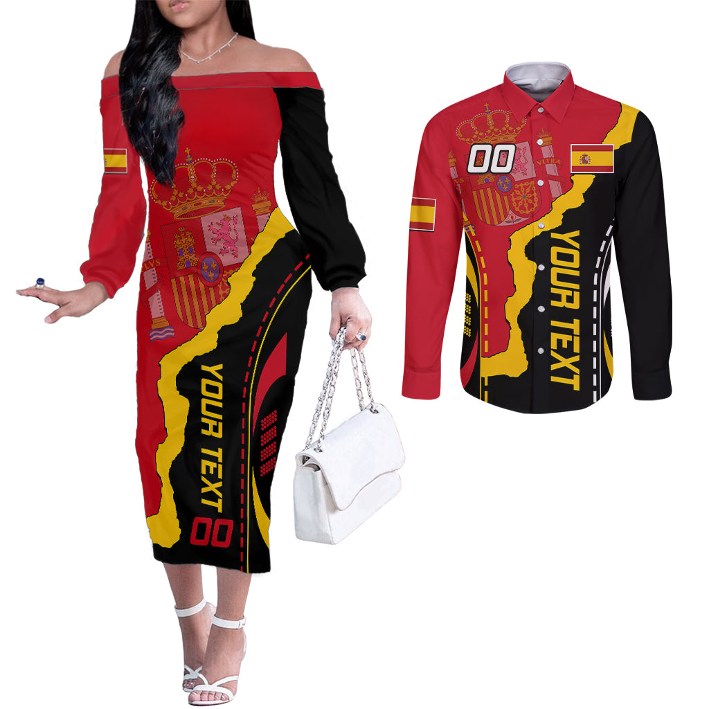 custom-spain-couples-matching-off-the-shoulder-long-sleeve-dress-and-long-sleeve-button-shirts-la-rojita-football-go-champions