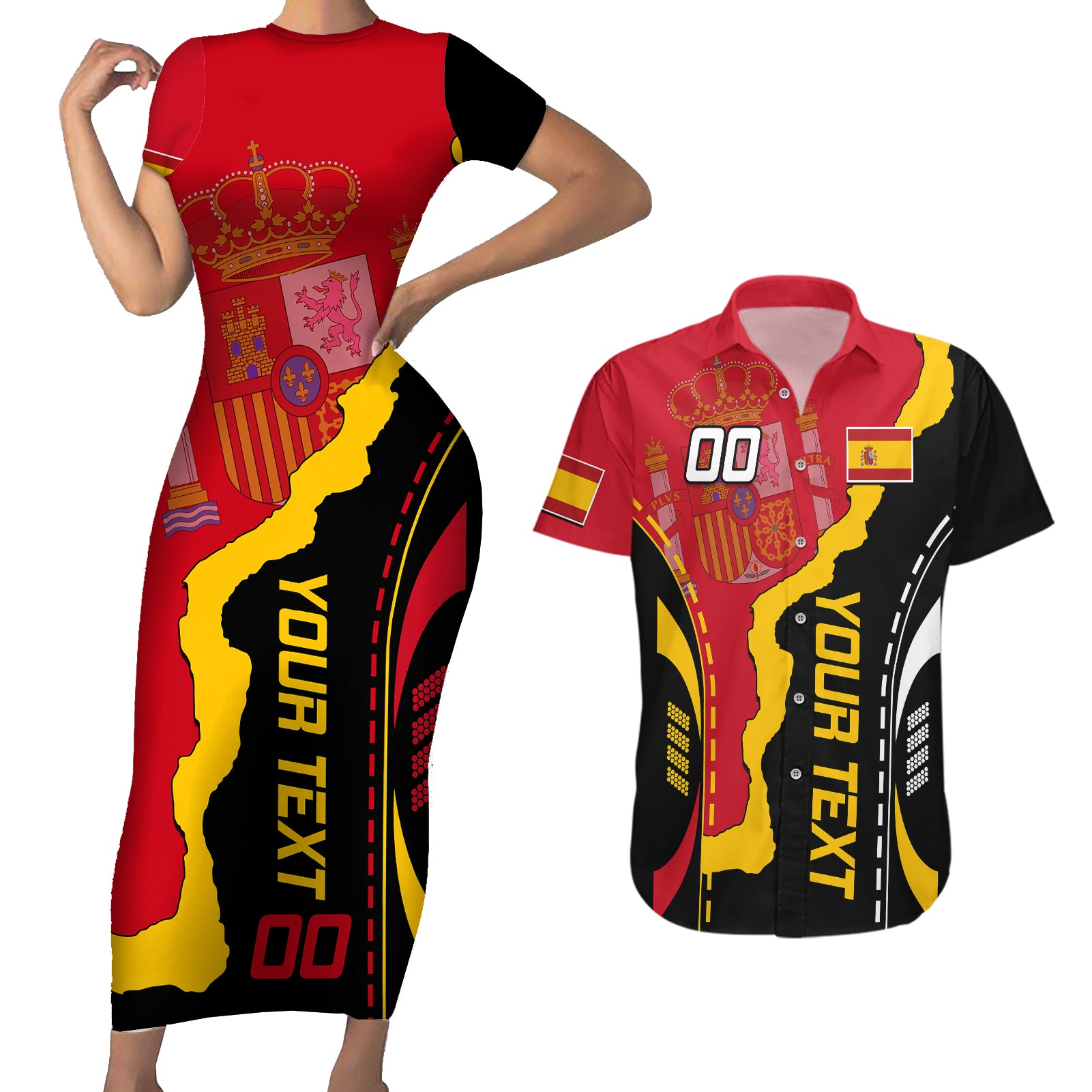 Custom Spain Couples Matching Short Sleeve Bodycon Dress and Hawaiian Shirt La Rojita Football Go Champions LT9 - Wonder Print Shop