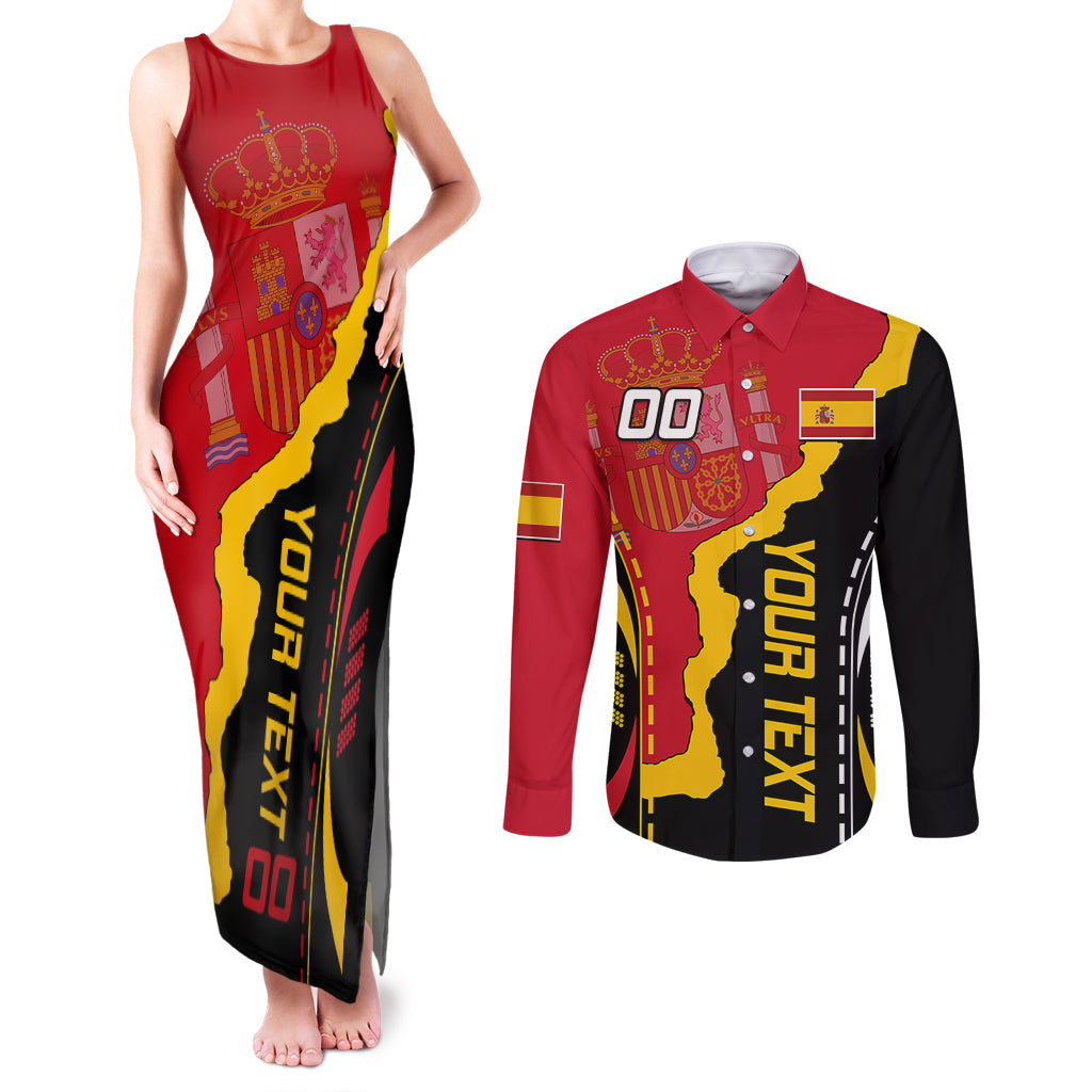 Custom Spain Couples Matching Tank Maxi Dress and Long Sleeve Button Shirts La Rojita Football Go Champions LT9 - Wonder Print Shop