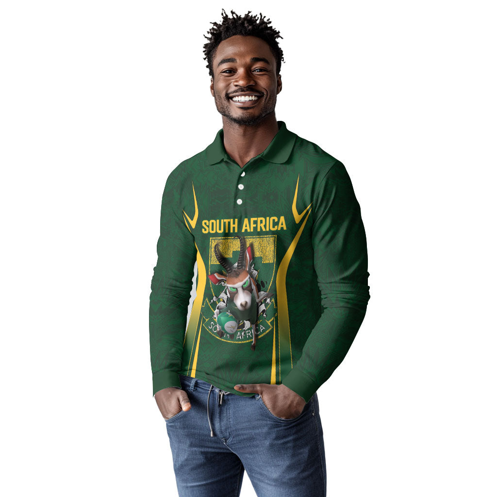 South Africa Rugby National Heritage Custom Long Sleeve Polo Shirt Traditional Ndebele Inspired