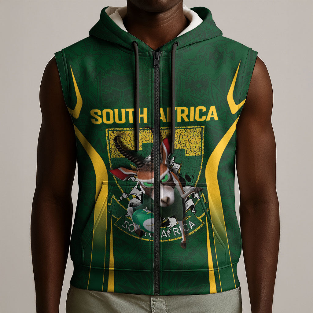South Africa Rugby National Heritage Custom Sleeveless Zip Hoodie Traditional Ndebele Inspired