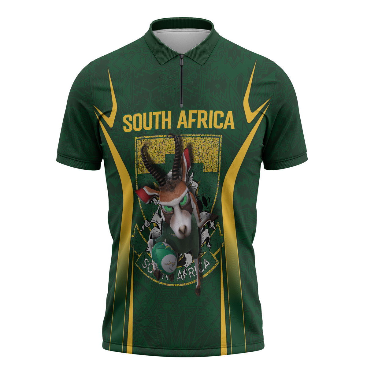 South Africa Rugby National Heritage Custom Zipper Polo Shirt Traditional Ndebele Inspired