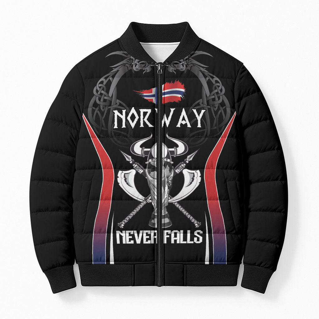 Custom Norway Viking Heritage Bomber Puffer Jacket Norge Never Falls Quarterfinal Edition