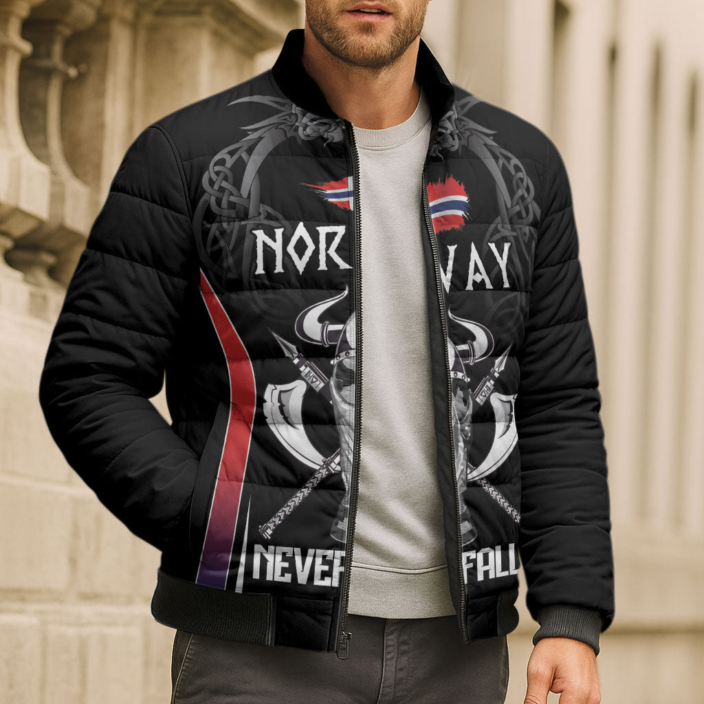 Custom Norway Viking Heritage Bomber Puffer Jacket Norge Never Falls Quarterfinal Edition