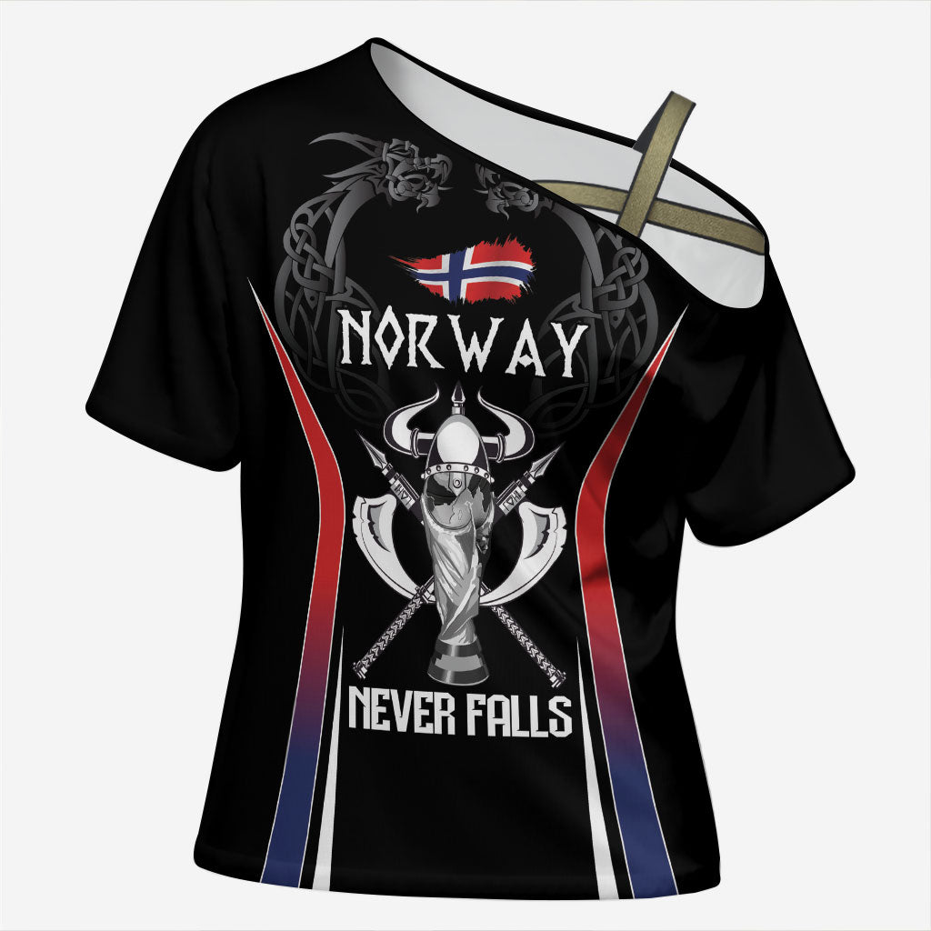 Custom Norway Viking Heritage Cross Shoulder Shirt Norge Never Falls Quarterfinal Edition