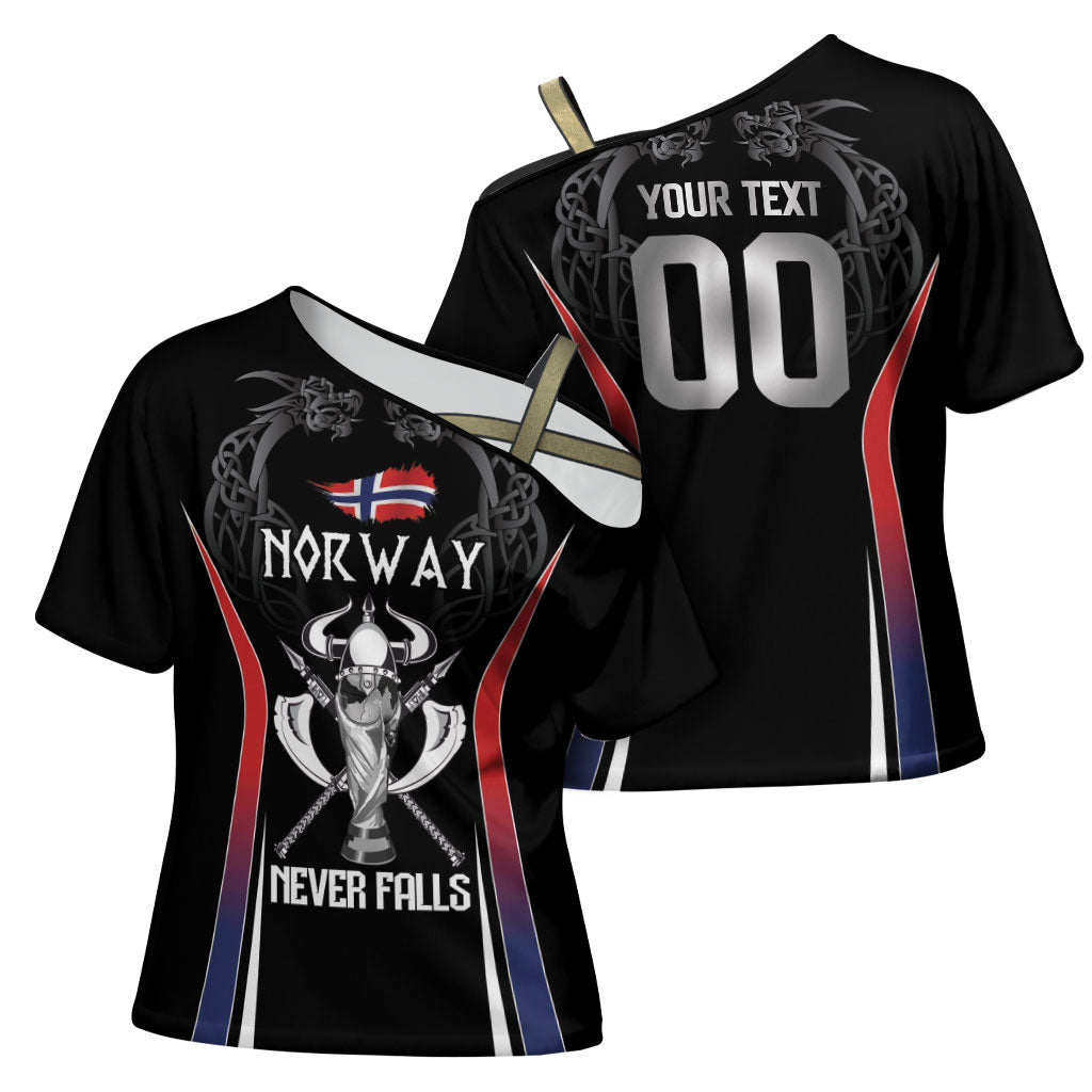 Custom Norway Viking Heritage Cross Shoulder Shirt Norge Never Falls Quarterfinal Edition