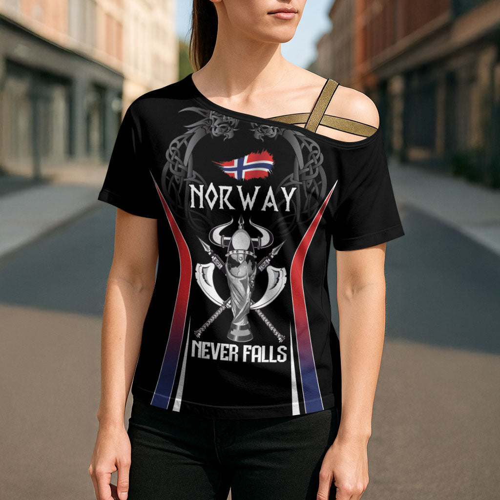 Custom Norway Viking Heritage Cross Shoulder Shirt Norge Never Falls Quarterfinal Edition