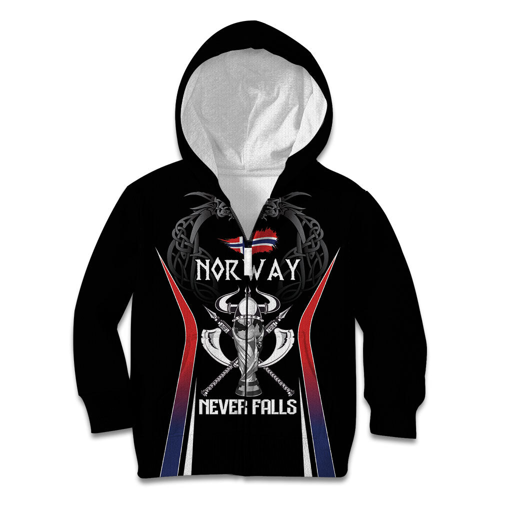 Custom Norway Viking Heritage Kid Hoodie Norge Never Falls Quarterfinal Edition