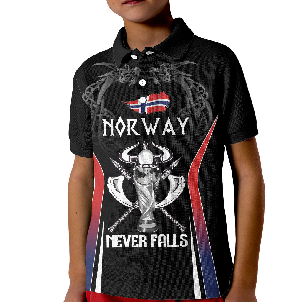 Custom Norway Viking Heritage Kid Polo Shirt Norge Never Falls Quarterfinal Edition