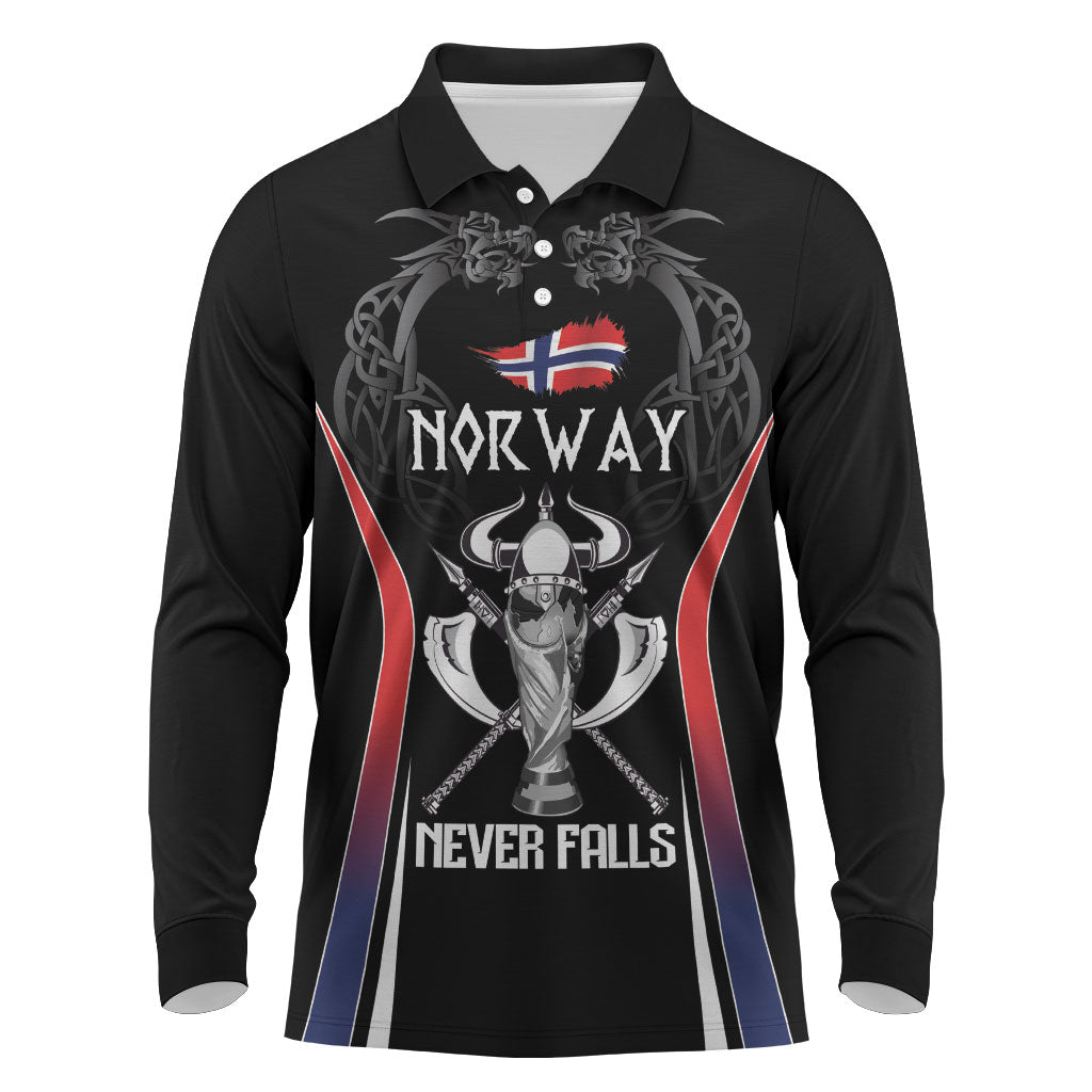 Custom Norway Viking Heritage Long Sleeve Polo Shirt Norge Never Falls Quarterfinal Edition