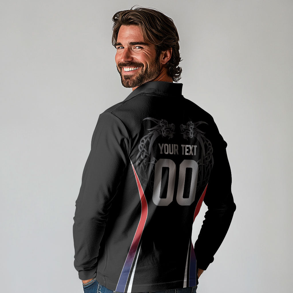 Custom Norway Viking Heritage Long Sleeve Polo Shirt Norge Never Falls Quarterfinal Edition