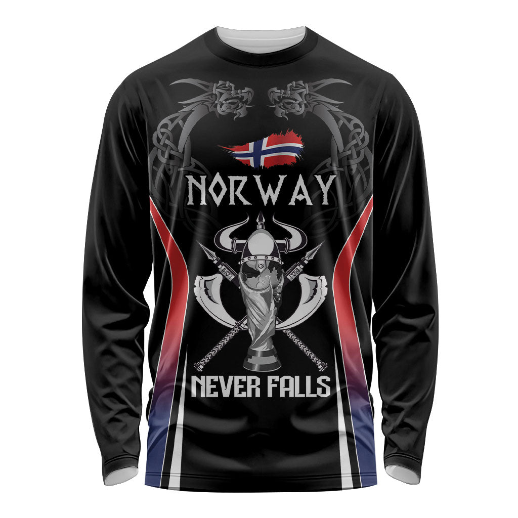Custom Norway Viking Heritage Long Sleeve Shirt Norge Never Falls Quarterfinal Edition