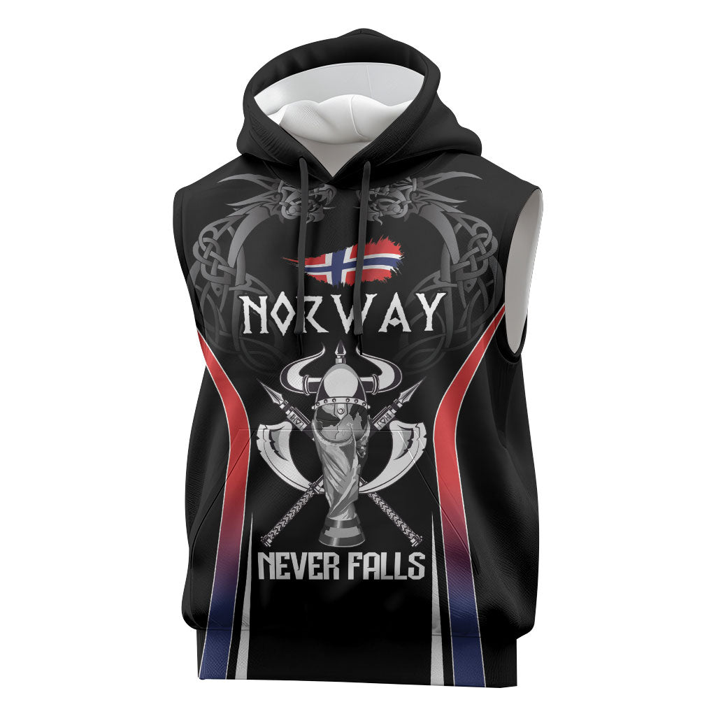 Custom Norway Viking Heritage Sleeveless Hoodie Norge Never Falls Quarterfinal Edition