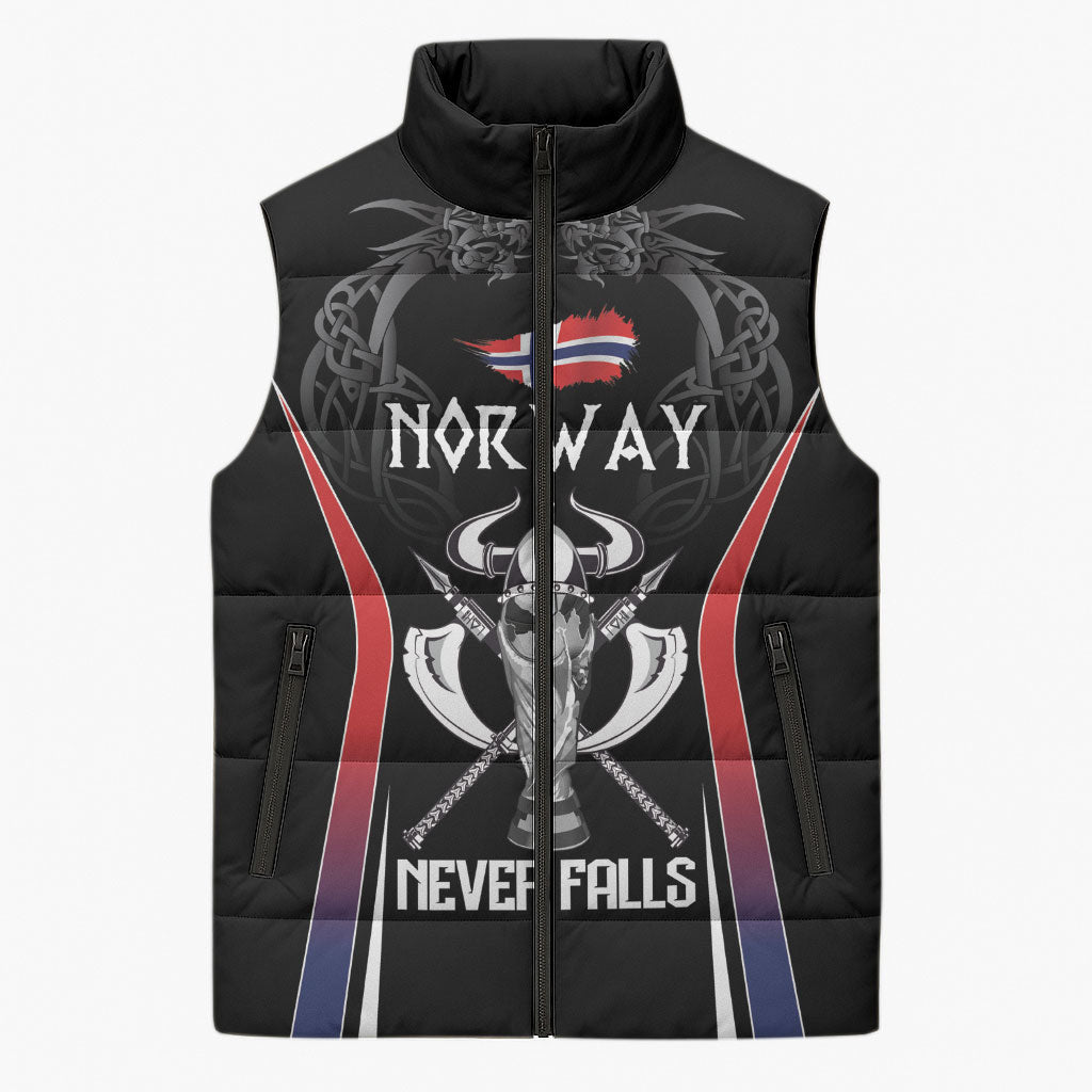 Custom Norway Viking Heritage Sleeveless Puffer Jacket Norge Never Falls Quarterfinal Edition