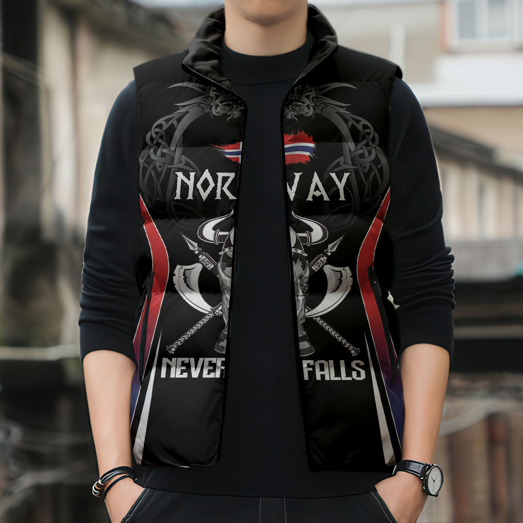 Custom Norway Viking Heritage Sleeveless Puffer Jacket Norge Never Falls Quarterfinal Edition
