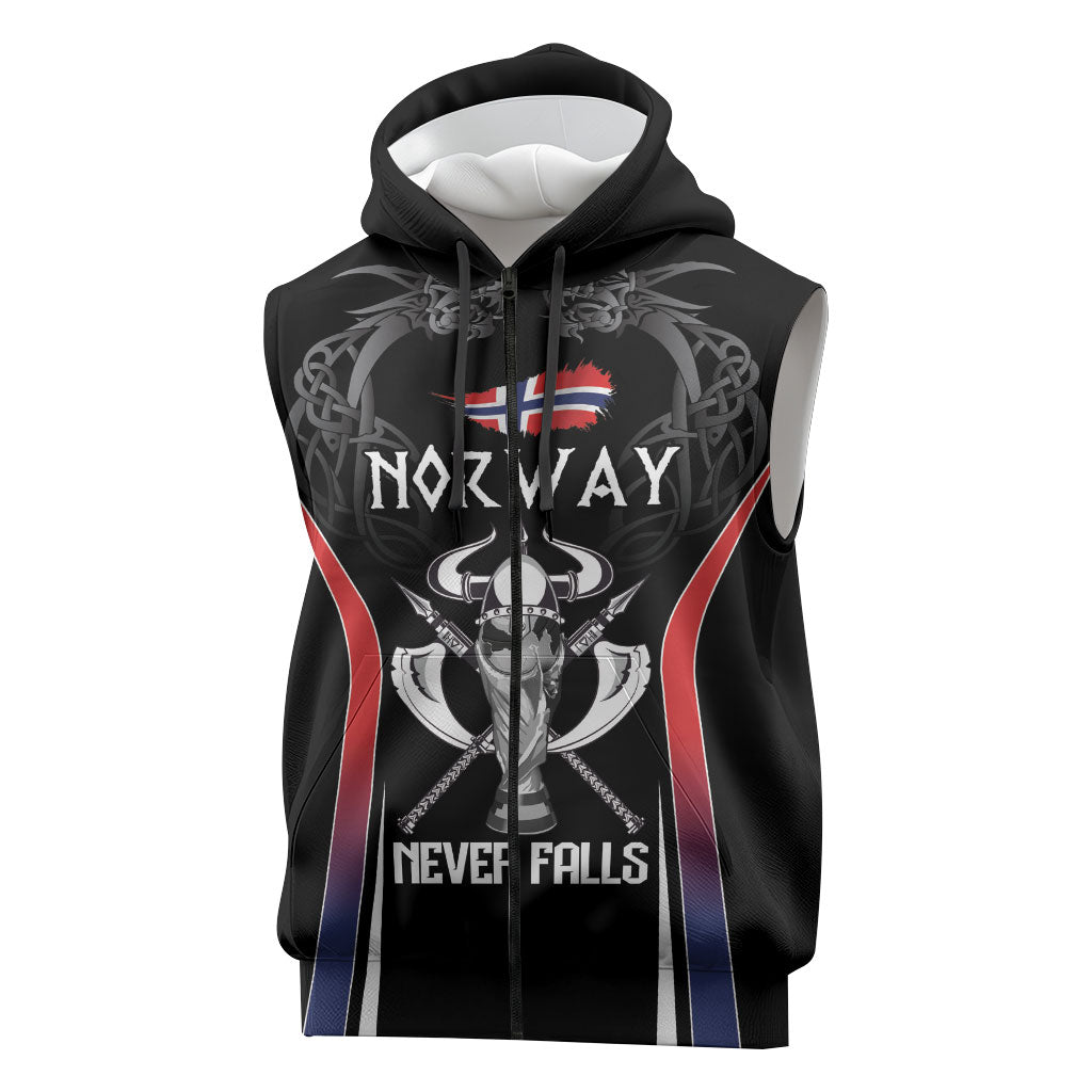 Custom Norway Viking Heritage Sleeveless Zip Hoodie Norge Never Falls Quarterfinal Edition