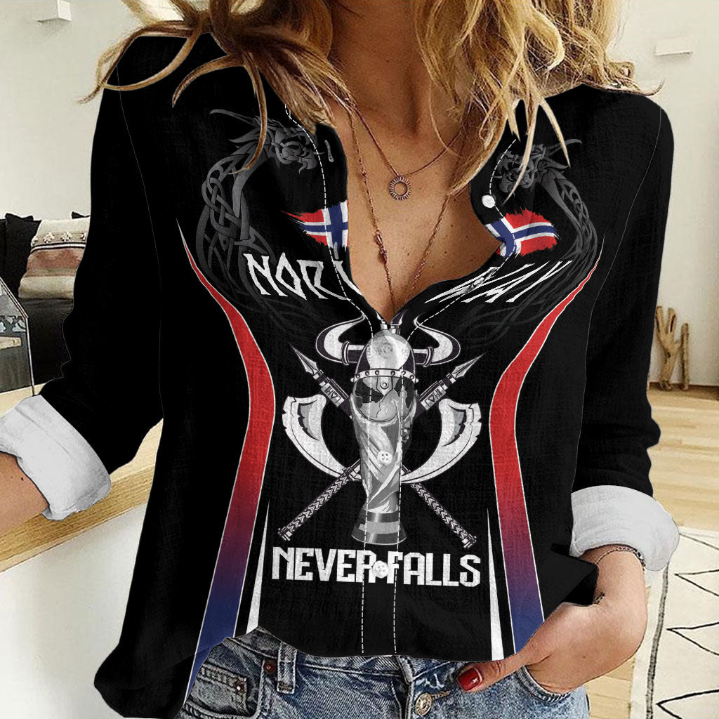 Custom Norway Viking Heritage Women Casual Shirt Norge Never Falls Quarterfinal Edition