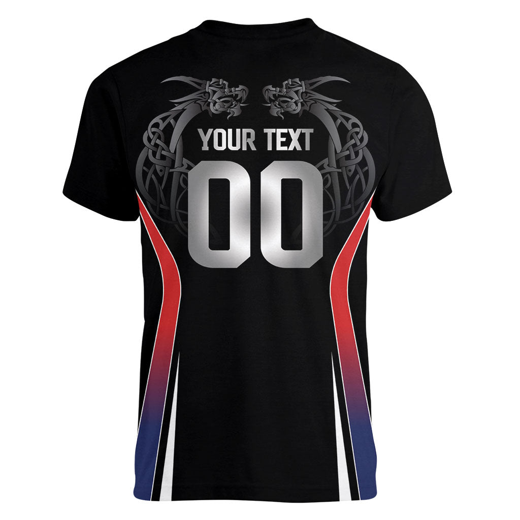 Custom Norway Viking Heritage Women V-Neck T-Shirt Norge Never Falls Quarterfinal Edition