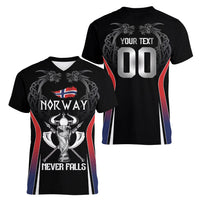 Custom Norway Viking Heritage Women V-Neck T-Shirt Norge Never Falls Quarterfinal Edition
