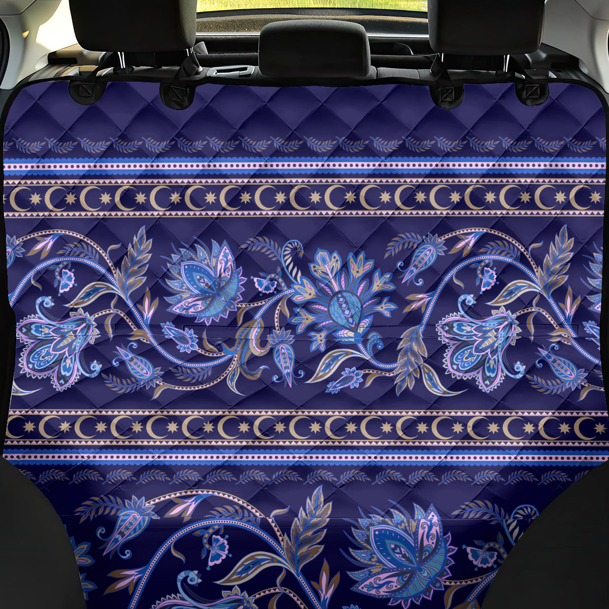 Azerbaijan Back Car Seat Cover Traditional Pattern Ornament With Flowers Buta Blue LT9 - Wonder Print Shop