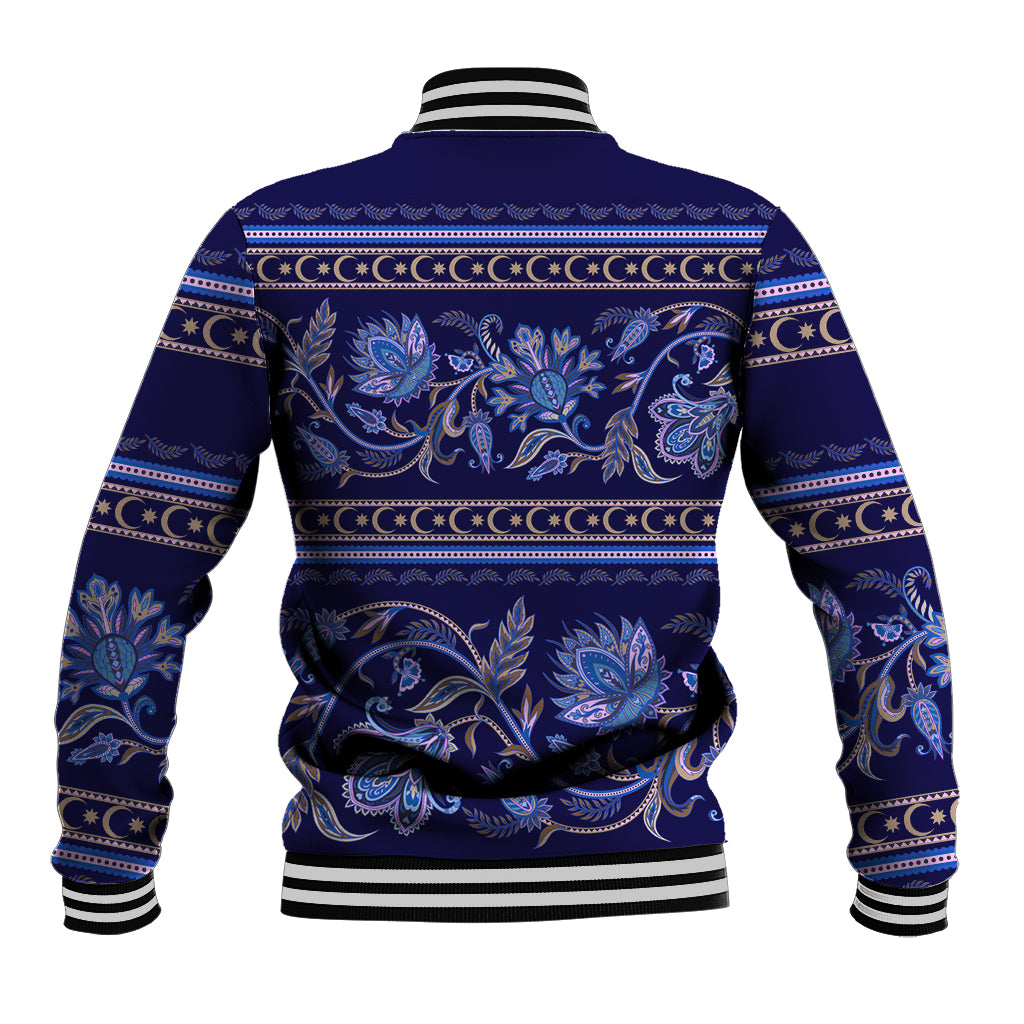 Azerbaijan Baseball Jacket Traditional Pattern Ornament With Flowers Buta Blue LT9 - Wonder Print Shop