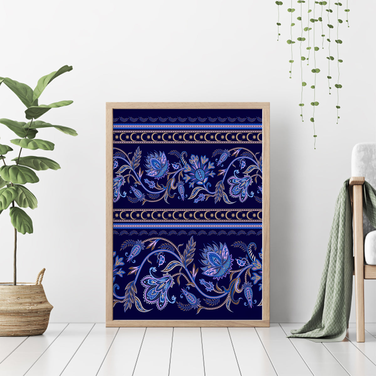 Azerbaijan Canvas Wall Art Traditional Pattern Ornament With Flowers Buta Blue LT9 - Wonder Print Shop