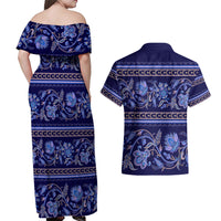 Azerbaijan Couples Matching Off Shoulder Maxi Dress and Hawaiian Shirt Traditional Pattern Ornament With Flowers Buta Blue LT9 - Wonder Print Shop