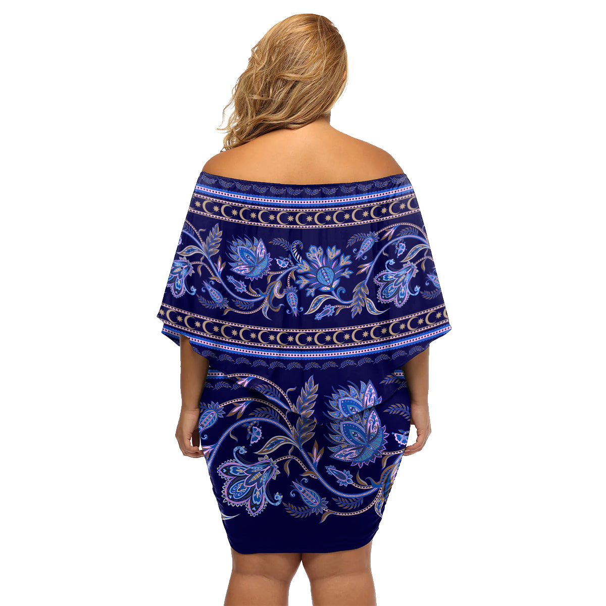 Azerbaijan Family Matching Off Shoulder Short Dress and Hawaiian Shirt Traditional Pattern Ornament With Flowers Buta Blue LT9 - Wonder Print Shop