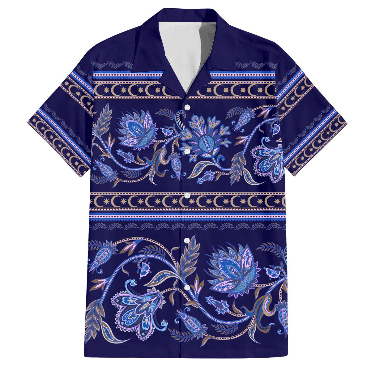 Azerbaijan Family Matching Tank Maxi Dress and Hawaiian Shirt Traditional Pattern Ornament With Flowers Buta Blue - Wonder Print Shop