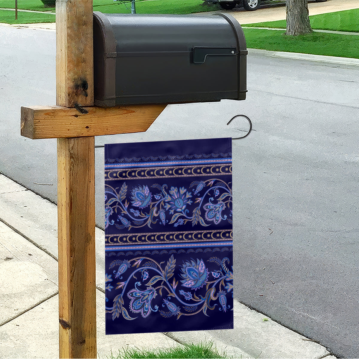 Azerbaijan Garden Flag Traditional Pattern Ornament With Flowers Buta Blue - Wonder Print Shop