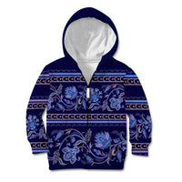 Azerbaijan Kid Hoodie Traditional Pattern Ornament With Flowers Buta Blue - Wonder Print Shop