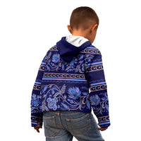 Azerbaijan Kid Hoodie Traditional Pattern Ornament With Flowers Buta Blue - Wonder Print Shop